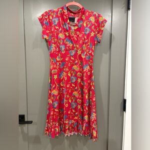 Matrushka Veronica Lake Vibrant Floral Red Dress, Sz Small